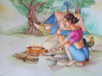 Water Colour - Tribal Woman-3 - Water Colour
